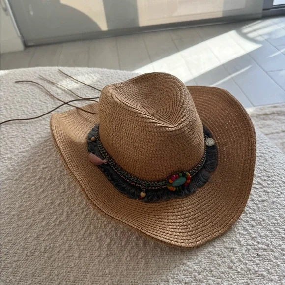 Fashion Nova Tan Cowboy Hat with Decorative Hatband - Picture 5 of 7
